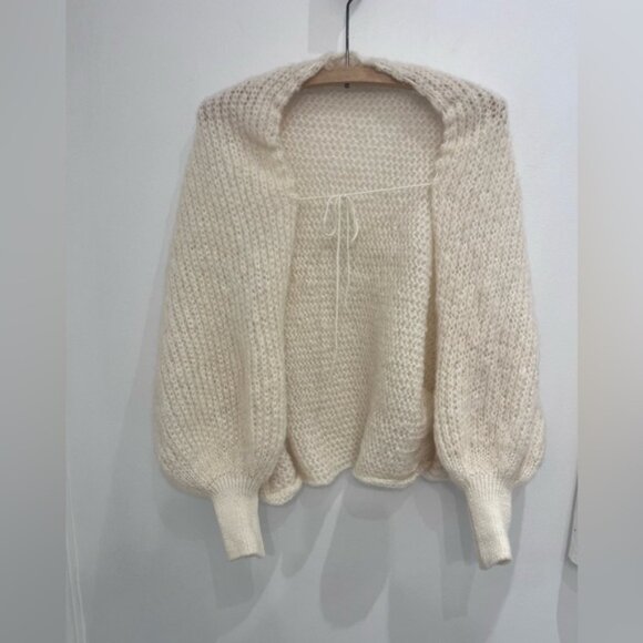 Handmade Drop Shoulder Open FrontCrop Cardigan beige ballon sleeve - Picture 7 of 8